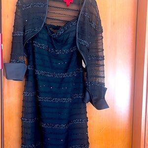Embellished black knee length dress with belero jacket worn once
